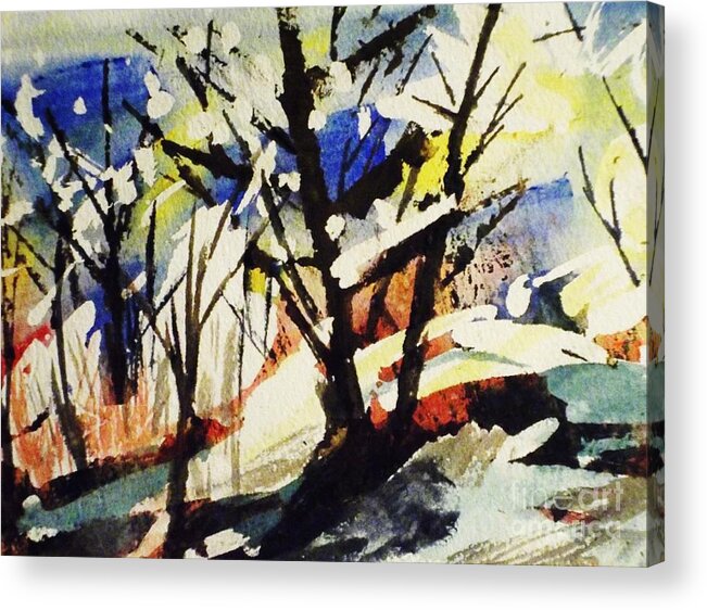 Winter Acrylic Print featuring the painting Palenville Winter Abstract - Catskills by Ellen Levinson