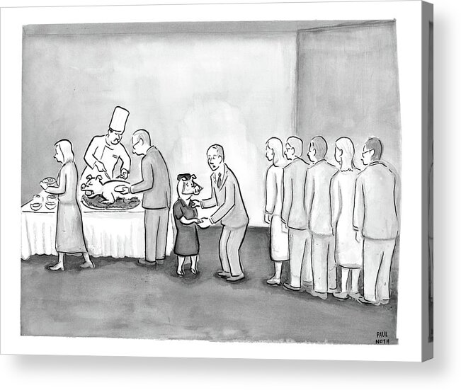 Captionless Acrylic Print featuring the drawing People Are In Line To Be Served Portions by Paul Noth