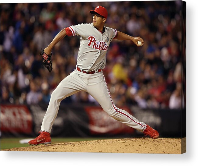 Relief Pitcher Acrylic Print featuring the photograph Philadelphia Phillies V Colorado Rockies by Doug Pensinger