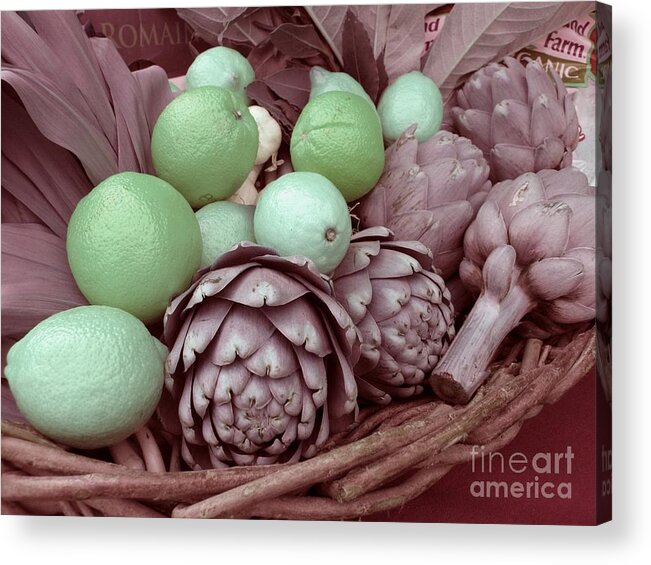 Fruit Acrylic Print featuring the photograph Pink Artichokes with Green Lemons and Oranges by James B Toy