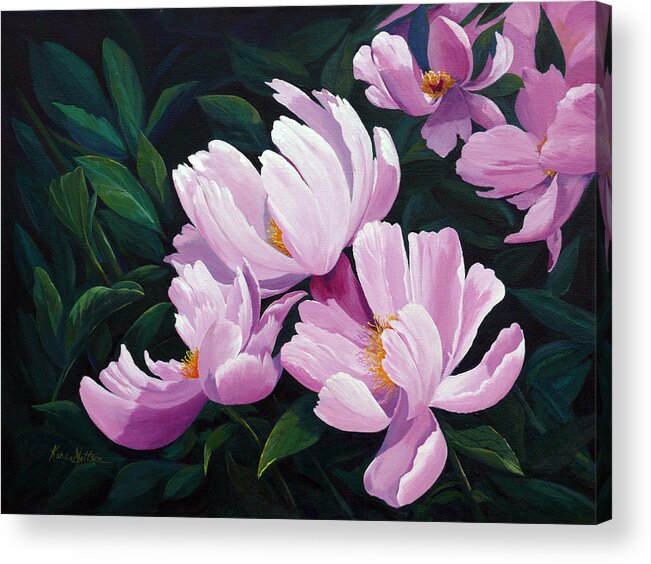 Peony Acrylic Print featuring the painting Pink Windflower Peonies by Karen Mattson