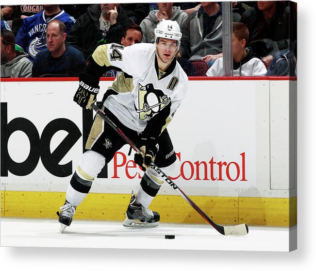 People Acrylic Print featuring the photograph Pittsburgh Penguins V Vancouver Canucks by Jeff Vinnick