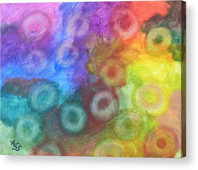 Polychromatic Rbc's Acrylic Print featuring the painting Polychromatic RBC's by Amelie Simmons