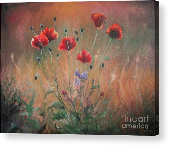 Flower Acrylic Print featuring the painting Poppies by Sorin Apostolescu