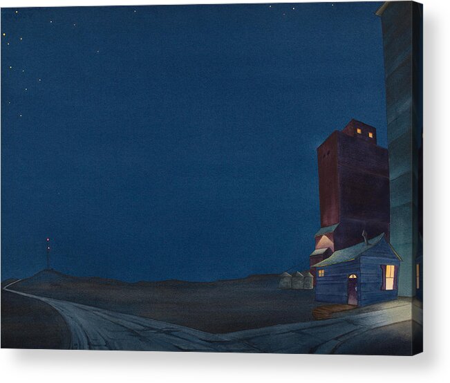 Grain Elevator Acrylic Print featuring the painting Pre-Dawn On The Hi Line III by Scott Kirby