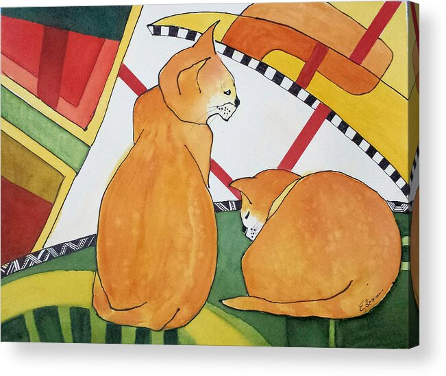Cats Acrylic Print featuring the painting Purr--Ponderance by Elise Boam