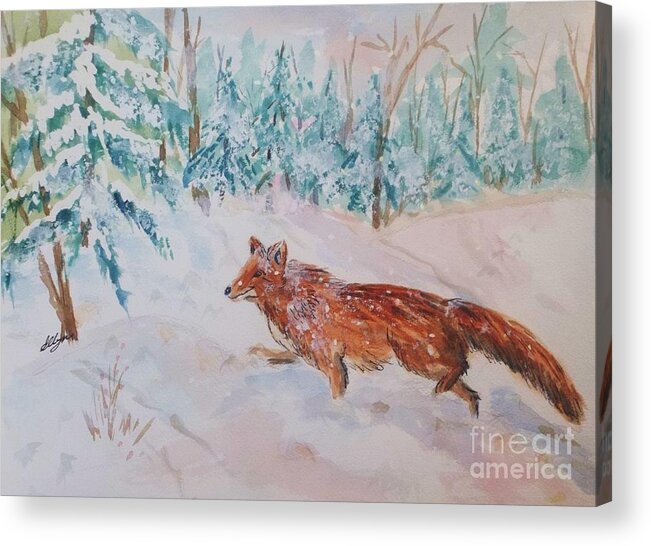 Red Fox Acrylic Print featuring the painting Red Fox - Winter Dawn 2 by Ellen Levinson