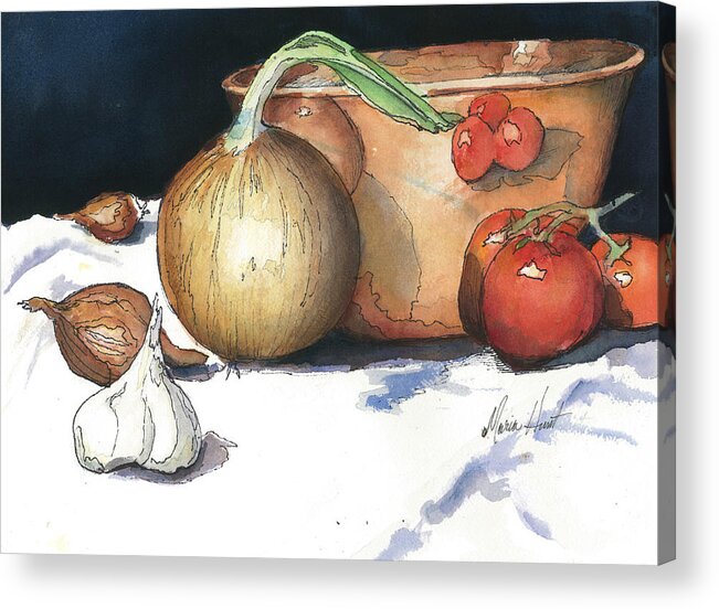 Tomatoes Acrylic Print featuring the painting Reflections in Copper by Maria Hunt