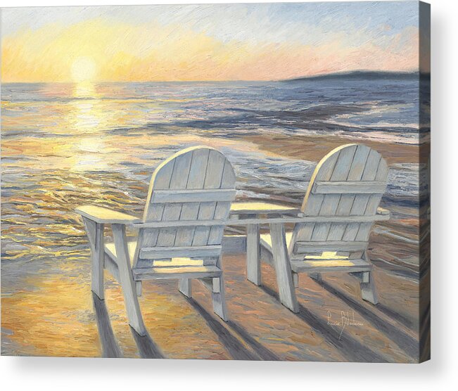 Beach Acrylic Print featuring the painting Relaxing Sunset by Lucie Bilodeau