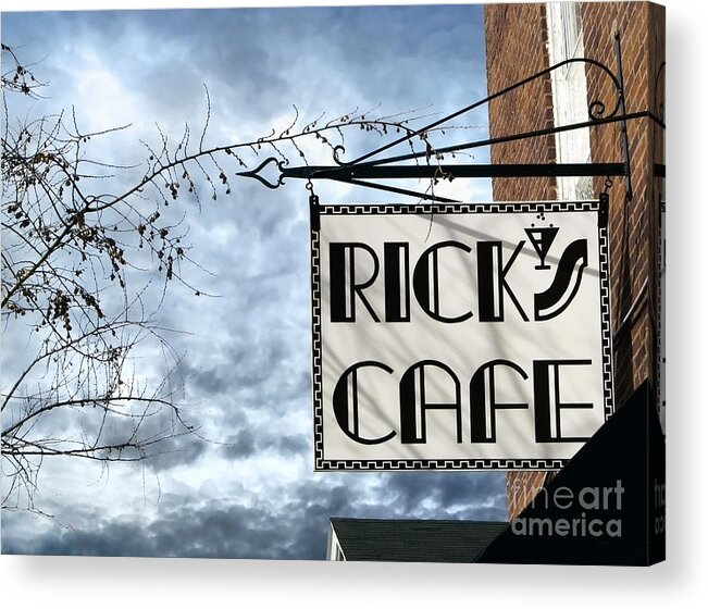 Streetscape Acrylic Print featuring the photograph Ricks Cafe by Ellen Cotton