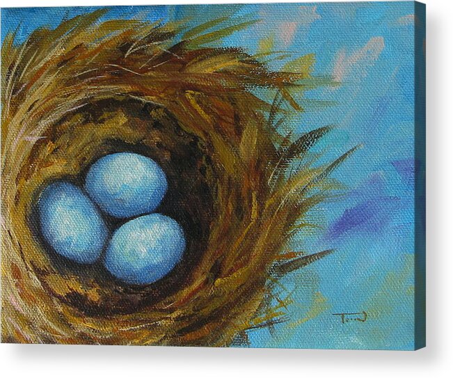 Egg Acrylic Print featuring the painting Robin's Three Eggs VIII by Torrie Smiley