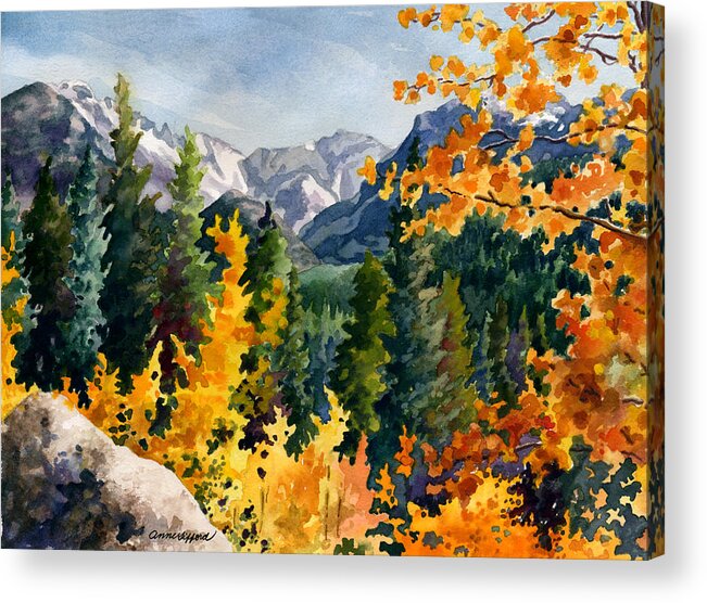 Autumn Trees Painting Acrylic Print featuring the painting Rocky Mountain National Park by Anne Gifford