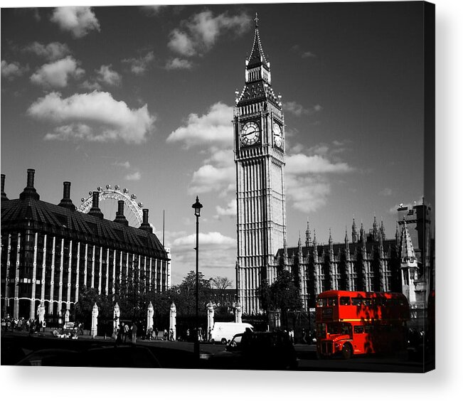 Bus Acrylic Print featuring the photograph Routemaster Bus on Black and white background by Chris Day