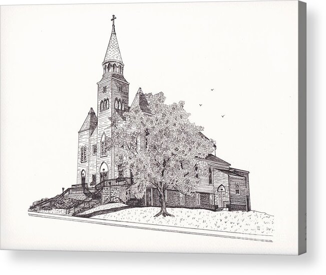 Architectural Art Acrylic Print featuring the drawing Saint Bridget Church by Michelle Welles