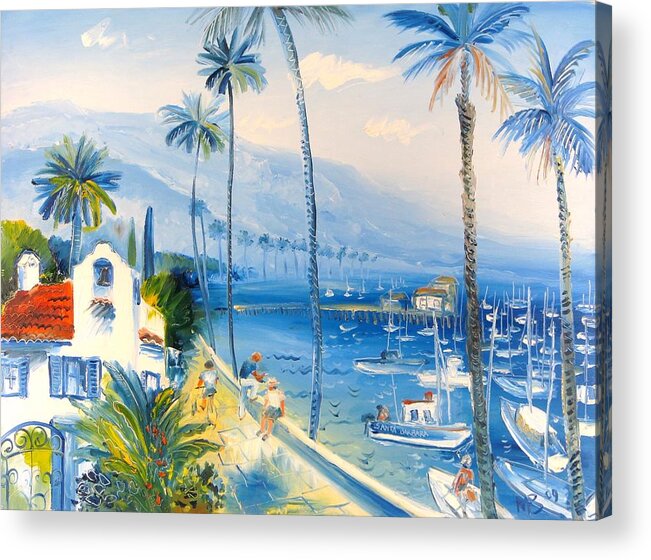 California Acrylic Print featuring the painting Santa Barbara harbor by Mikhail Zarovny