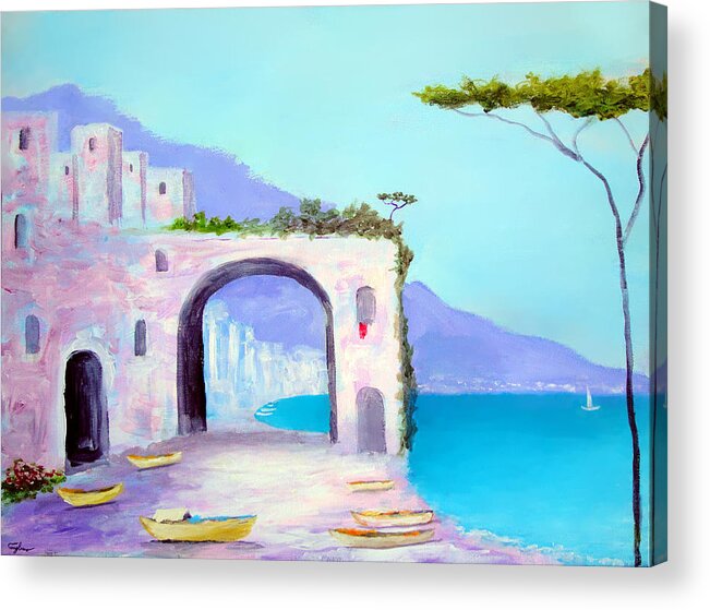Boats Acrylic Print featuring the painting Seaside Colors Of Southern Italy by Larry Cirigliano