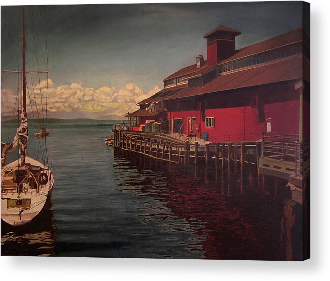 Marina Acrylic Print featuring the painting Seattle Waterfront by Thu Nguyen