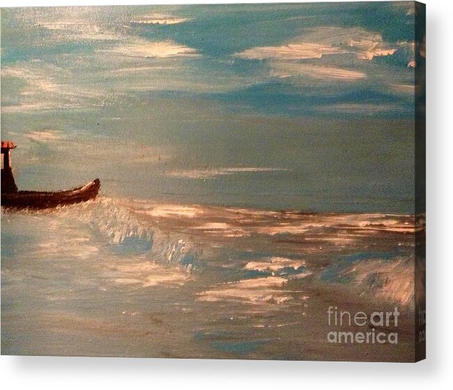 Ocean And Shipwreck Art Acrylic Print featuring the painting Ship Wrecked On A Wave by James Daugherty