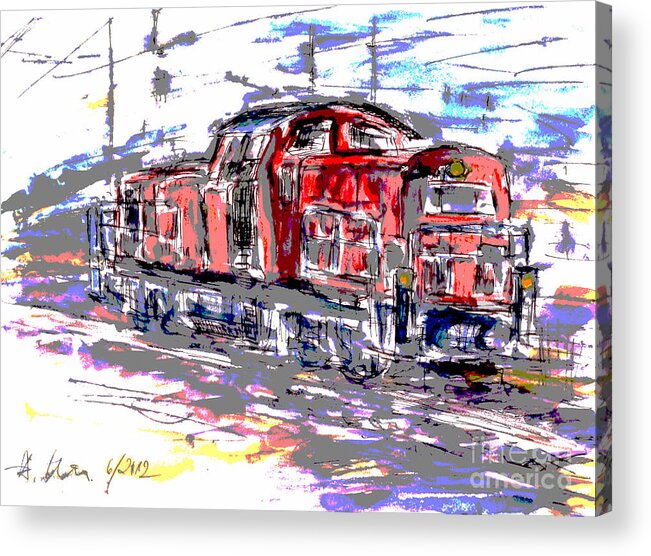 Locomotive Acrylic Print featuring the painting Shunting Locomotive Pop Art by Almo M