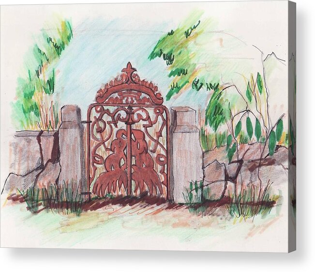 Images Of Danvers Ma Acrylic Print featuring the drawing Small Glen Magna Gate by Paul Meinerth