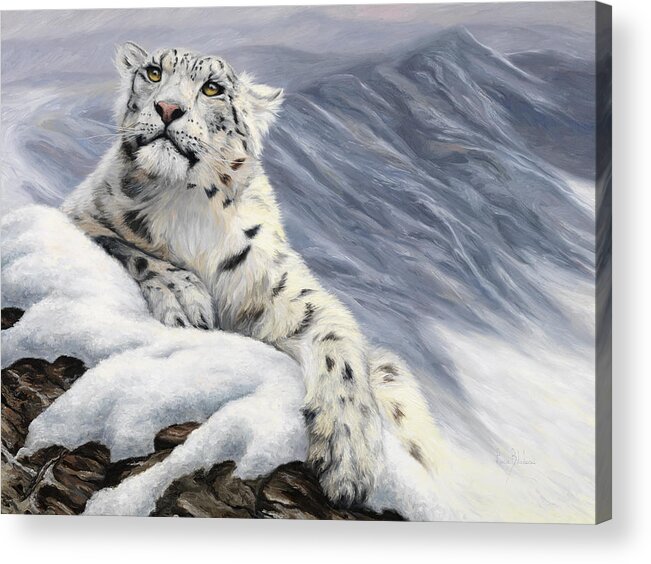 Snow Leopard Acrylic Print featuring the painting Snow Leopard by Lucie Bilodeau