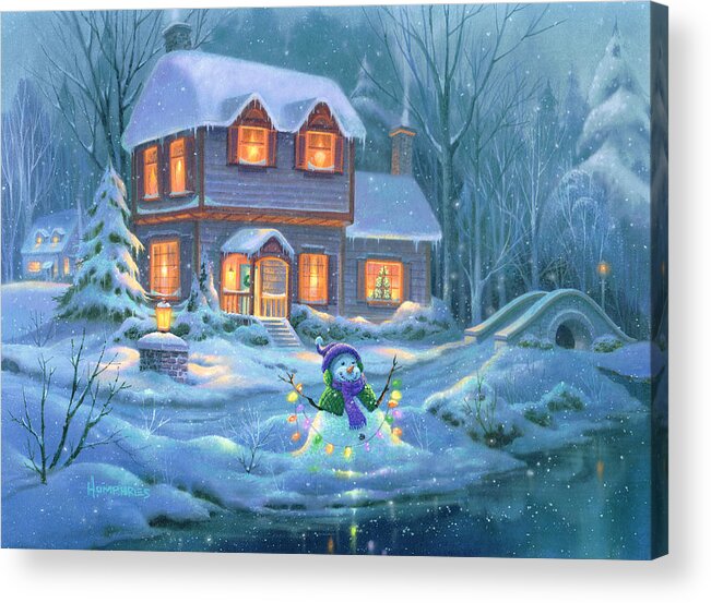 Michael Humphries Acrylic Print featuring the painting Snowy Bright Night by Michael Humphries