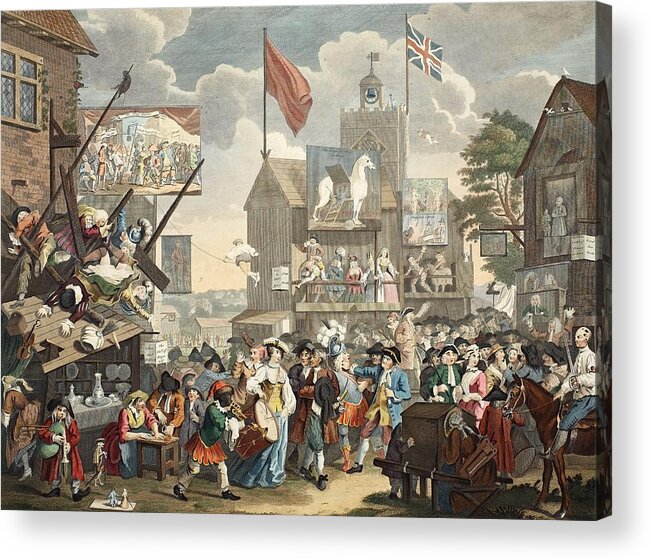 Borough High Street Acrylic Print featuring the drawing Southwark Fair, 1733, Illustration by William Hogarth