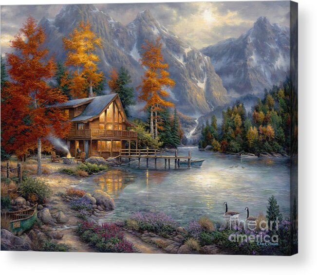 Mountain Cabin Acrylic Print featuring the painting Space for Reflection by Chuck Pinson