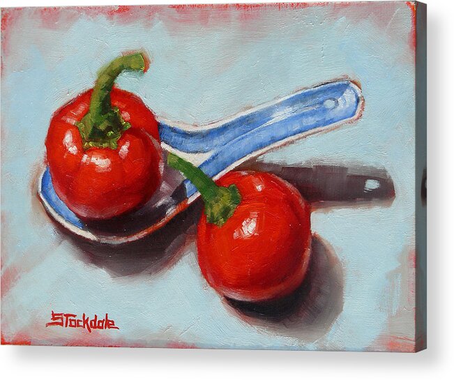 Chillis Acrylic Print featuring the painting Spoonful Of Chilli by Margaret Stockdale