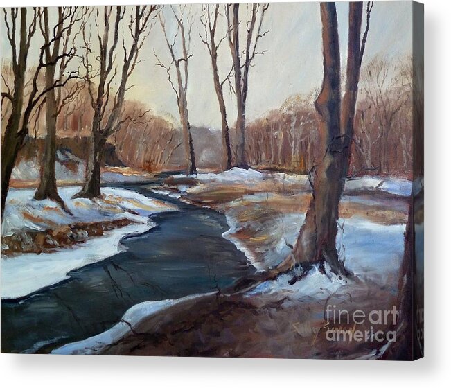Landscape Acrylic Print featuring the painting Spring Thaw by Sally Simon