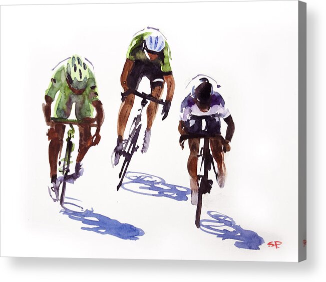 Le Tour De France Acrylic Print featuring the painting Sprinter's Effort by Shirley Peters