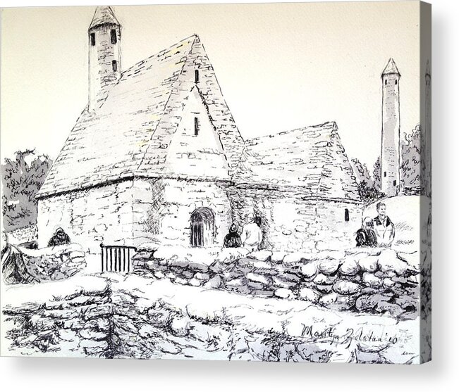 St Kevins's Acrylic Print featuring the drawing St Kevin's by Marilyn Zalatan