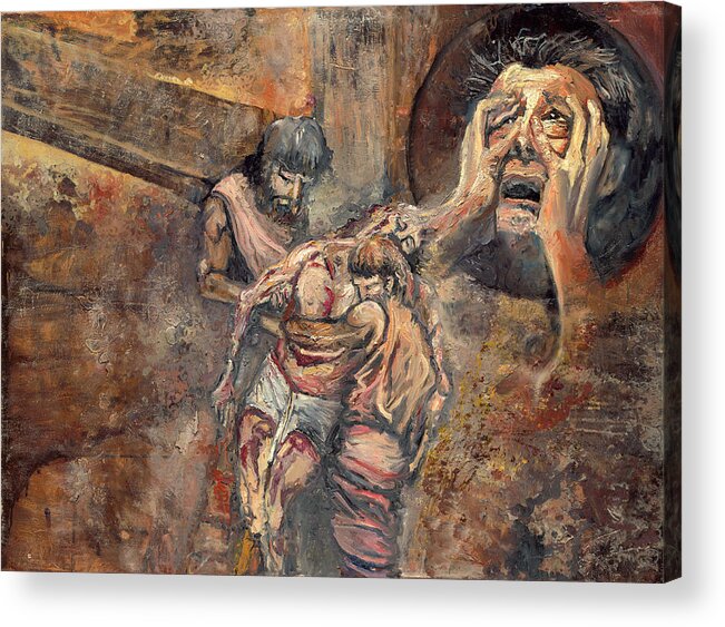 Christian Art Acrylic Print featuring the painting Station XIII The Body of Jesus is Taken Down From the Cross by Patricia Trudeau