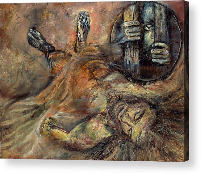 Way Of The Cross Acrylic Print featuring the painting Station XIV Jesus is Laid in the Tomb by Patricia Trudeau