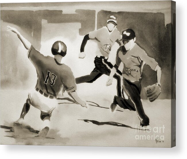 Stealing Second Bw Acrylic Print featuring the painting Stealing Second BW by Kip DeVore
