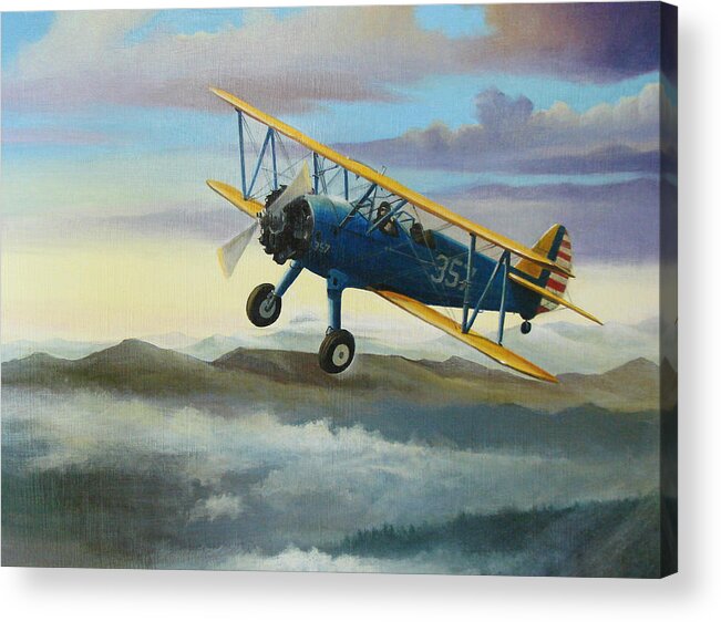 Stearman Acrylic Print featuring the painting Stearman Biplane by Stuart Swartz