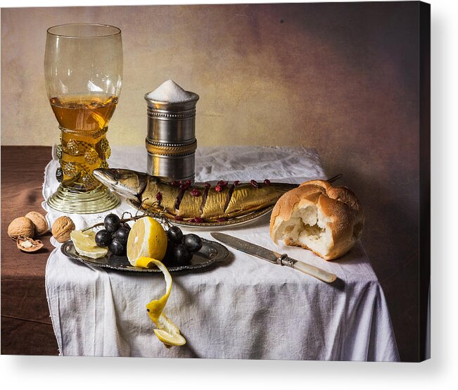 Ontbijt Acrylic Print featuring the photograph Still Life with Roemer-Great Salt-Fish and Bread by Levin Rodriguez