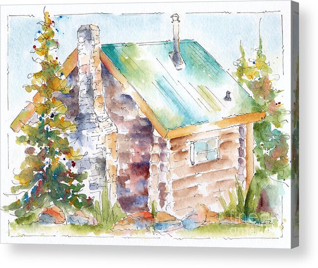 Impressionism Acrylic Print featuring the painting Storm Mountain Cabin by Pat Katz