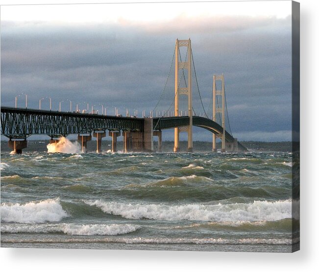 Storm Acrylic Print featuring the photograph Stormy Straits of Mackinac by Keith Stokes