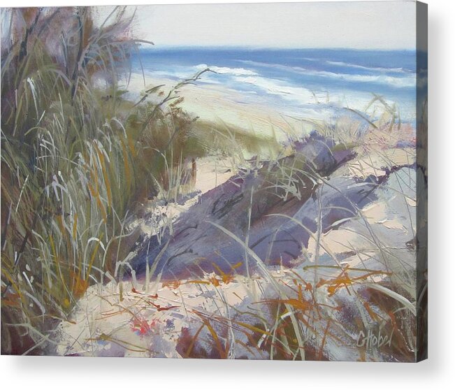 Seascape Acrylic Print featuring the painting Sunrise Beach Dunes Sunshine Coast Qld Australia by Chris Hobel