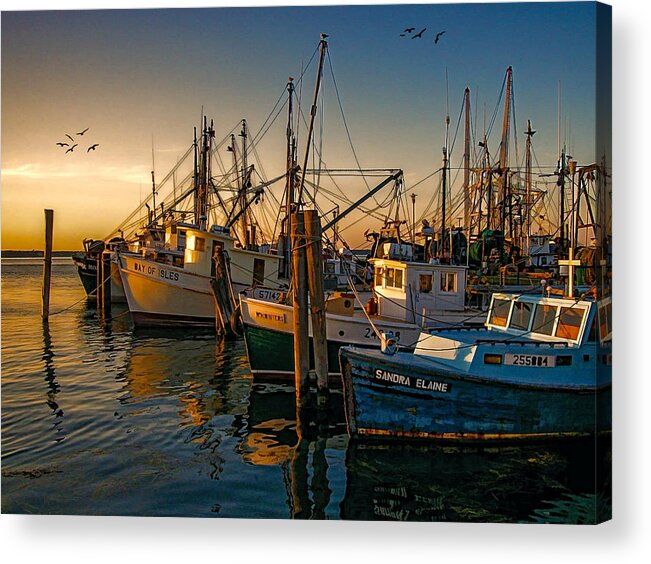 Fishing Boats Acrylic Print featuring the photograph Sunset On The Fleet by Cathy Kovarik