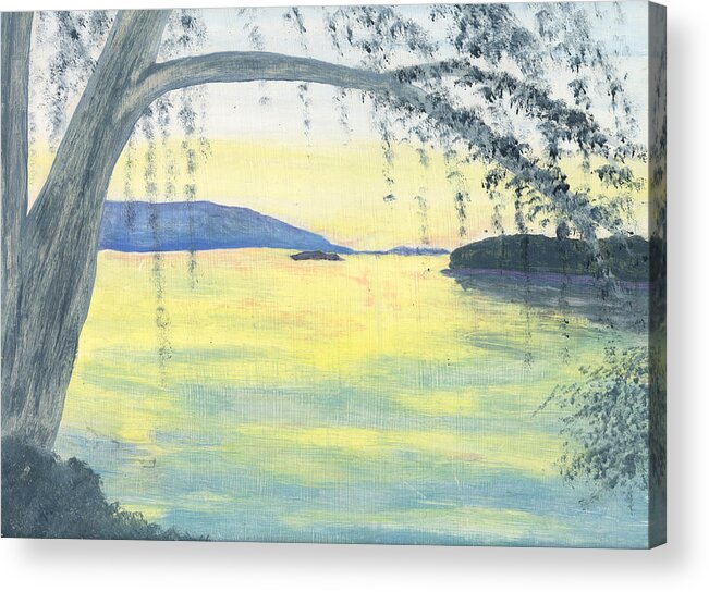 Landscape Acrylic Print featuring the painting Sunset over Water by Stephanie Grant