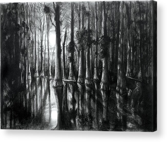 Landscape Acrylic Print featuring the drawing Swamp at Night by William Underwood