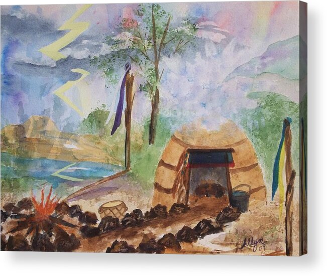 Sweat Lodge Acrylic Print featuring the painting Sweat Lodge by Ellen Levinson