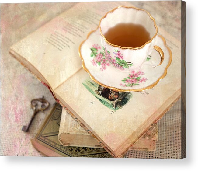 Teacup Acrylic Print featuring the photograph Tea Cup and Vintage Books by June Marie Sobrito