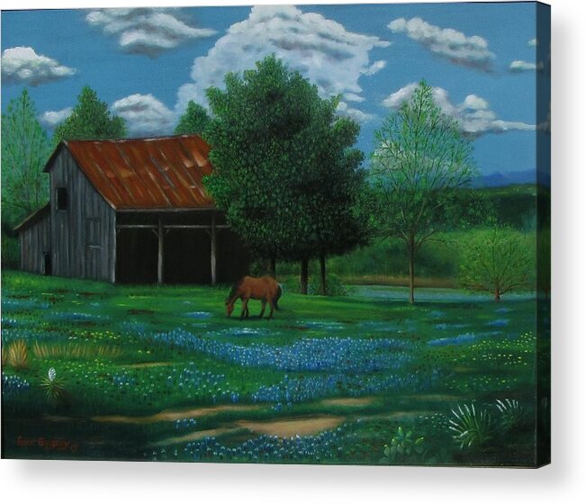 Horse Acrylic Print featuring the painting Texas Spring by Gene Gregory