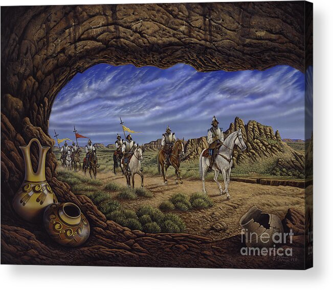 Spaniards Acrylic Print featuring the painting The Arrival by Ricardo Chavez-Mendez