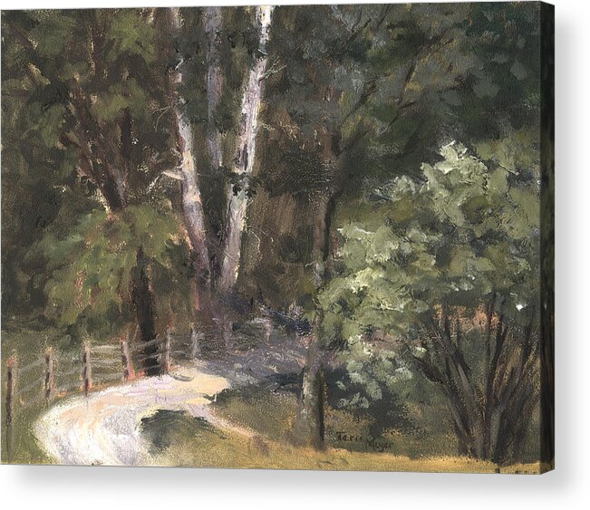Landscape Painting Of Road With Trees Acrylic Print featuring the painting The Bend by Terri Meyer