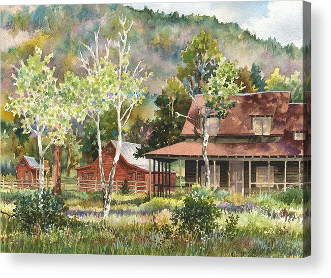 Barn Painting Acrylic Print featuring the painting The DeLonde Homestead at Caribou Ranch by Anne Gifford