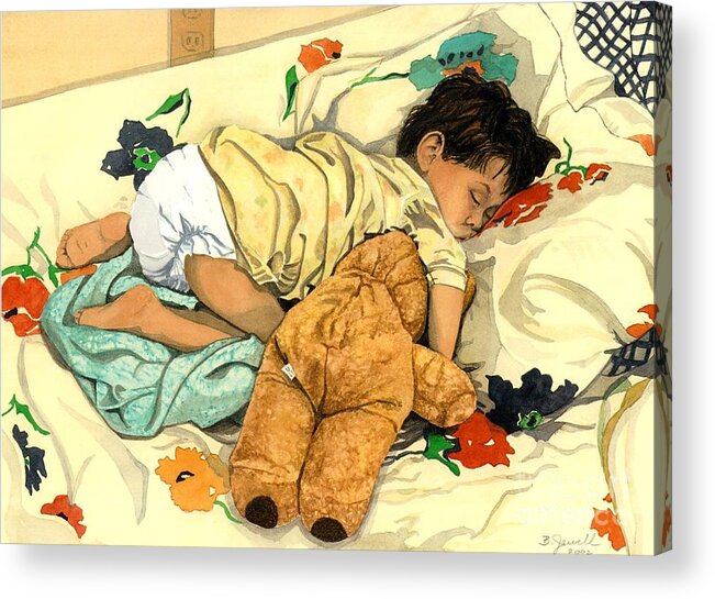 Child Acrylic Print featuring the painting The End - Andy and Bear-Bear by Barbara Jewell